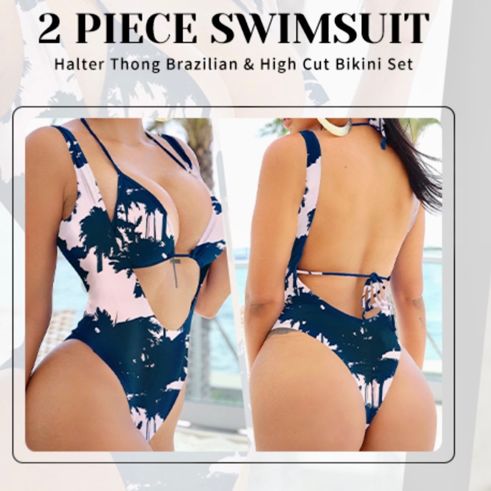 Viottiset Women's Halter 2 Piece Swimsuit Brazilian Thong Triangle Bikini Set